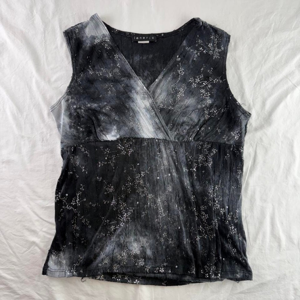 VTG Dark Floral Sleeveless Wrap Top Sz L Whimsigoth Y2k Dark Fairy 90s